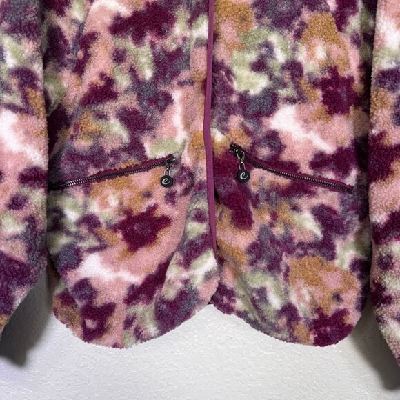 Calme Jacket Womens Small Fleece Bomber Watercolor Floral Boho Cosmic Lined Coat - Picture 7 of 12